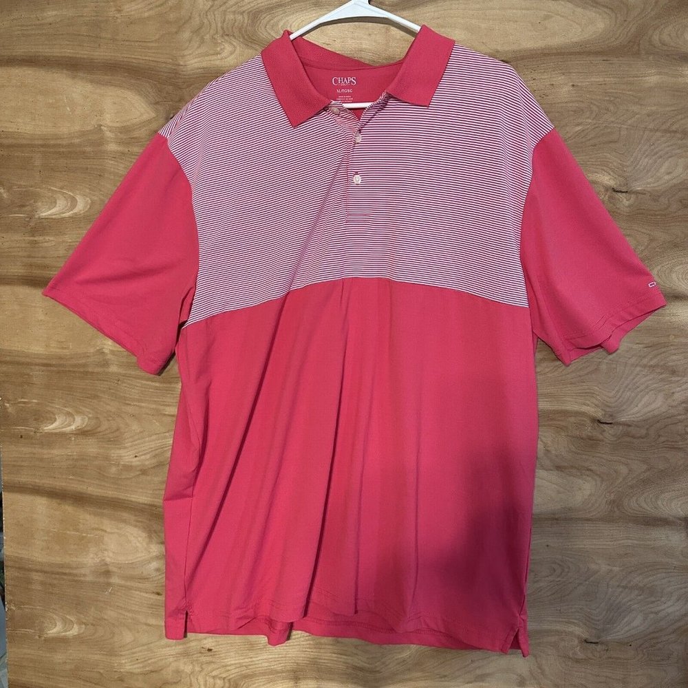 Chaps Golf Men Size XL PINK Striped  Polo Shirt Short Sleeve Preppy